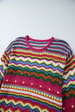 Load image into Gallery viewer, Openwork Contrast Round Neck Flare Sleeve Knit Top