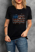 Load image into Gallery viewer, USA Rhinestone Round Neck Short Sleeve T-Shirt