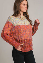 Load image into Gallery viewer, Cable-Knit Color Block Round Neck Long Sleeve Sweater