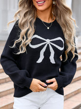 Load image into Gallery viewer, Bow Graphic Round Neck Long Sleeve Sweater