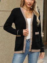 Load image into Gallery viewer, Contrast Trim Button Up Long Sleeve Cardigan