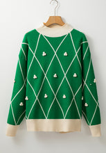 Load image into Gallery viewer, Diamond Pattern Contrast Trim Mock Neck Sweater