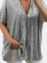 Load image into Gallery viewer, Full Size Sequin V-Neck Short Sleeve Top