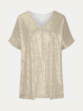 Load image into Gallery viewer, Full Size Sequin V-Neck Short Sleeve Top