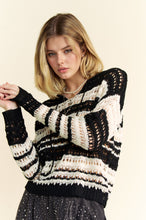 Load image into Gallery viewer, Davi &amp; Dani Contrast Striped Crochet Drop Shoulder Knit Cover Up