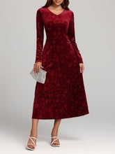 Load image into Gallery viewer, Flower Print V-Neck Long Sleeve Midi Dress