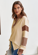 Load image into Gallery viewer, Color Block Johnny Collar Long Sleeve Sweatshirt