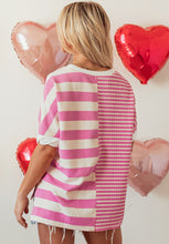 Load image into Gallery viewer, High-Low Striped Round Neck Short Sleeve T-Shirt