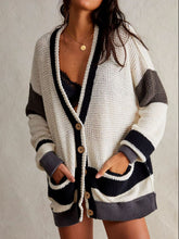 Load image into Gallery viewer, Pocketed Contrast V-Neck Long Sleeve Cardigan