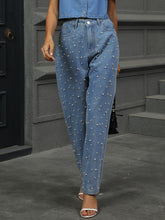 Load image into Gallery viewer, Pearl Detail Straight Jeans with Pockets