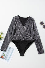 Load image into Gallery viewer, Sequin Surplice Long Sleeve Bodysuit