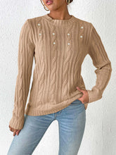 Load image into Gallery viewer, Cable-Knit Round Neck Long Sleeve Sweater