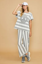 Load image into Gallery viewer, Umgee Peace Sign Patch Striped French Terry T-Shirt