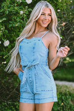 Load image into Gallery viewer, Tied Spaghetti Strap Denim Romper