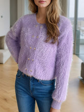 Load image into Gallery viewer, Heart Button Round Neck Cardigan