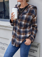 Load image into Gallery viewer, Plaid Button Up Long Sleeve Hooded Jacket