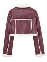 Load image into Gallery viewer, Collared Neck Long Sleeve Plush Cropped Jacket