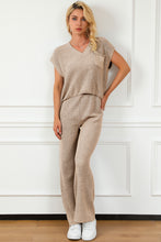 Load image into Gallery viewer, Pocketed V-Neck Top and Wide Leg Sweater Set