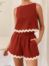 Load image into Gallery viewer, Contrast Rickrack Trim Sleeveless Top and Shorts Set