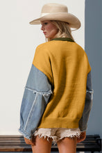 Load image into Gallery viewer, Double Take Full Size Star Pattern Raw Edge Denim Sleeve Sweater
