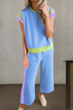 Load image into Gallery viewer, Contrast Round Neck Top and Pants Set