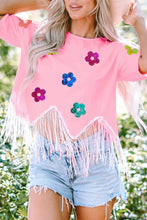 Load image into Gallery viewer, Sequin Flower Round Neck Half Sleeve T-Shirt