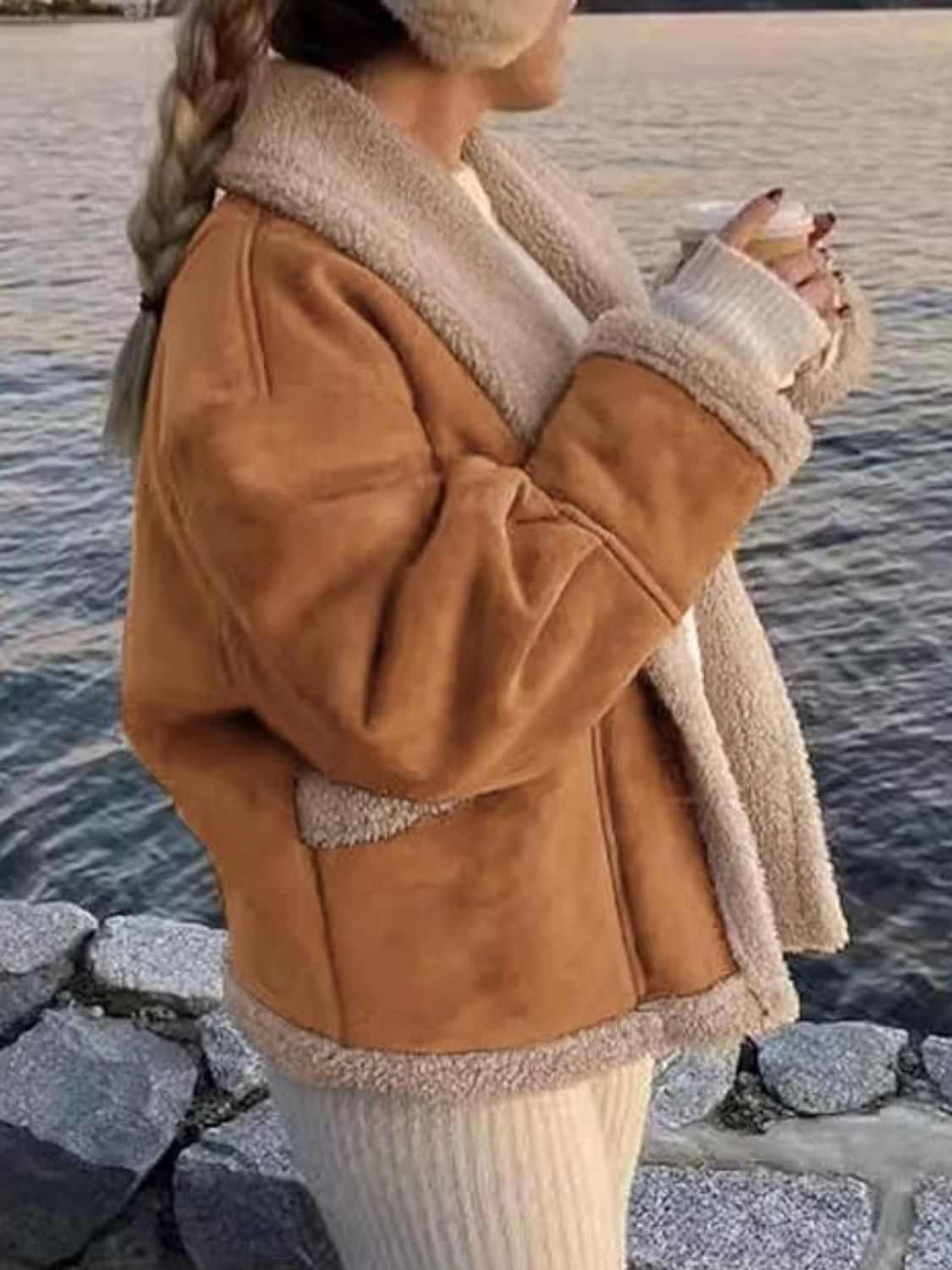 Load image into Gallery viewer, Fuzzy Collared Neck Long Sleeve Jacket
