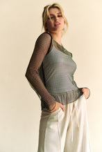 Load image into Gallery viewer, Davi &amp; Dani Sparkling Rhinestone Sheer Mesh Round Neck Top