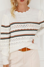 Load image into Gallery viewer, Striped Hollow Out Round Neck Long Sleeve Sweater