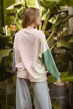 Load image into Gallery viewer, BiBi Exposed Seam Slit Striped Round Neck T-Shirt