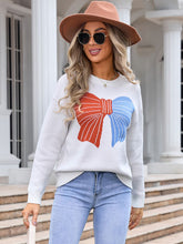 Load image into Gallery viewer, Bow Round Neck Dropped Shoulder Sweater