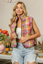 Load image into Gallery viewer, BiBi Quilted Washed Plaid Snap Down Vest