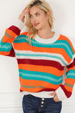 Load image into Gallery viewer, Contrast Striped Round Neck Long Sleeve Sweater