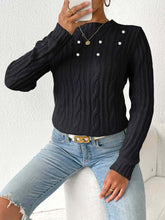 Load image into Gallery viewer, Cable-Knit Round Neck Long Sleeve Sweater