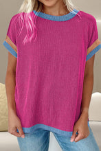 Load image into Gallery viewer, Color Block Round Neck Cap Sleeve T-Shirt
