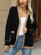 Load image into Gallery viewer, Contrast Trim Button Up Long Sleeve Cardigan