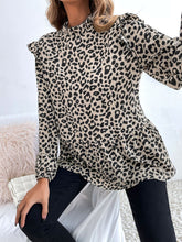 Load image into Gallery viewer, Ruffled Leopard Mock Neck Long Sleeve Blouse