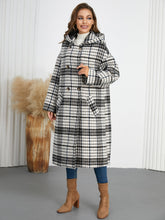 Load image into Gallery viewer, Plaid Double-Breasted Long Sleeve Longline Coat