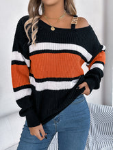 Load image into Gallery viewer, Color Block Asymmetrical Neck Long Sleeve Sweater
