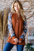 Load image into Gallery viewer, Heimish Full Size Half Button Printed Long Sleeve Hooded Top