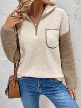 Load image into Gallery viewer, Perfee Contrast Half Zip Long Sleeve Sweatshirt