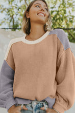 Load image into Gallery viewer, Color Block Round Neck Drop Shoulder Sweater
