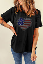 Load image into Gallery viewer, Rhinestone Heart Round Neck Short Sleeve T-Shirt