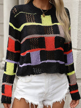 Load image into Gallery viewer, Openwork Color Block Round Neck Sweater