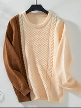 Load image into Gallery viewer, Two Tone Cable Knit Round Neck Long Sleeve Sweater