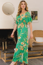 Load image into Gallery viewer, ODDI Full Size Floral Smocked Tied Back Maxi Dress