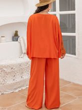 Load image into Gallery viewer, Plus Size Lace Detail Long Sleeve Top and Pants Set