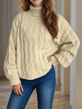 Load image into Gallery viewer, Cable-Knit Turtleneck Long Sleeve Sweater