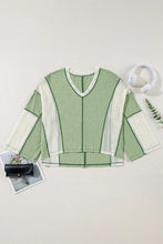 Load image into Gallery viewer, Lace Detail Contrast V-Neck Long Sleeve Blouse