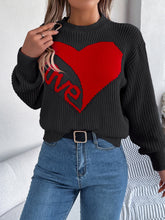 Load image into Gallery viewer, LOVE Heart Round Neck Dropped Shoulder Sweater